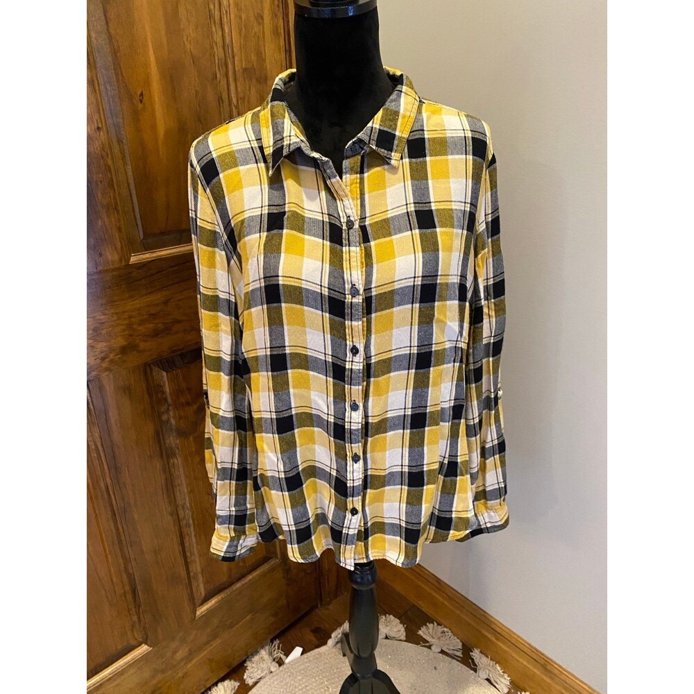 Zac & Rachel Yellow Black White Plaid Button-Down Shirt